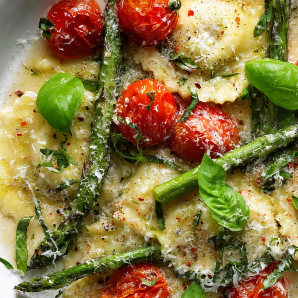 Ravioli with Asparagus and Tomatoes