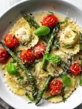 Ravioli with Asparagus and Tomatoes