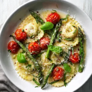 Ravioli with Asparagus and Tomatoes