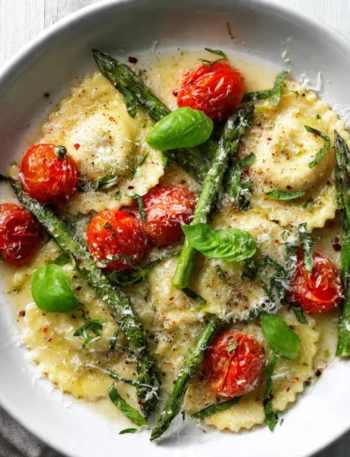 Ravioli with Asparagus and Tomatoes